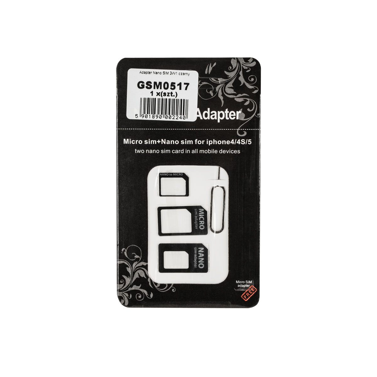 Αντάπτορας Micro + Nano SIM 3 σε 1 μαύρο