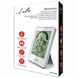 LIFE MONSOON Weather station with wireless outdoor sensor clock, white