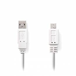 NEDIS CCGP60410WT10 USB 2.0 Flat Cable A Male - Micro B Male, 1m, White