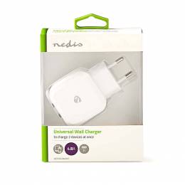 Universal φορτιστής με 2 εξόδους USB, 4.8A, σε λευκό χρώμα. NEDIS WCHAU484AWT