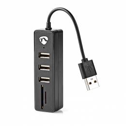 NEDIS UHUBCU2320BK USB Hub 3-Port USB 2.0 Card Reader SD/MicroSD Black