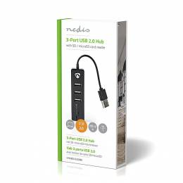 NEDIS UHUBCU2320BK USB Hub 3-Port USB 2.0 Card Reader SD/MicroSD Black