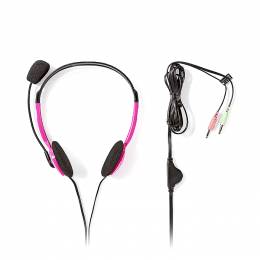 NEDIS CHST100PK PC Headset On-Ear 2x 3.5 mm Connectors 2.0 m Pink