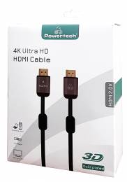 POWERTECH καλώδιο HDMI 2.0 CAB-H098 prime, 4k 3D, Copper, μαύρο, 5m