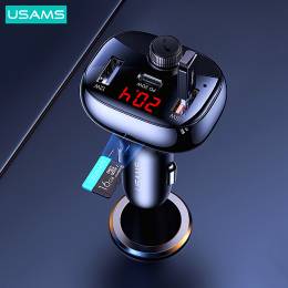 USAMS FM transmitter CC143, 2x USB/USB-C/micro SD, BT, οθόνη, 50W, μαύρο
