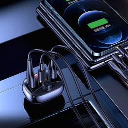USAMS FM transmitter CC143, 2x USB/USB-C/micro SD, BT, οθόνη, 50W, μαύρο