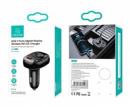 USAMS FM transmitter CC143, 2x USB/USB-C/micro SD, BT, οθόνη, 50W, μαύρο
