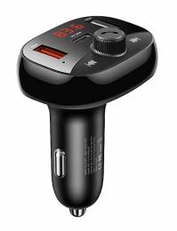 USAMS FM transmitter CC143, 2x USB/USB-C/micro SD, BT, οθόνη, 50W, μαύρο