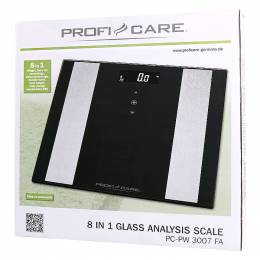 PROFI CARE PC-PW 3007 FA BLACK Γυάλινη ηλεκτρονική ζυγαριά μπάνιου με λιπομέτρηση 8 σε 1