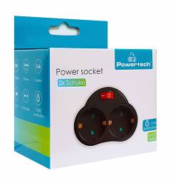 POWERTECH αντάπτορας ρεύματος PT-815, 2x schuko, 250V 16A, μαύρος