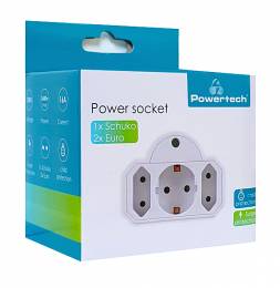 POWERTECH αντάπτορας ρεύματος PT-816, 1x schuko, 2x euro, 16A, λευκός