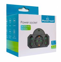 POWERTECH αντάπτορας ρεύματος PT-817, 1x schuko, 2x euro, 16A, μαύρος