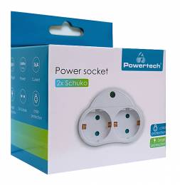 POWERTECH αντάπτορας ρεύματος PT-818, 2x schuko, 250V 16A, λευκός