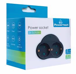 POWERTECH αντάπτορας ρεύματος PT-819, 2x schuko, 250V 16A, μαύρος