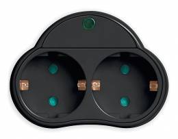 POWERTECH αντάπτορας ρεύματος PT-819, 2x schuko, 250V 16A, μαύρος