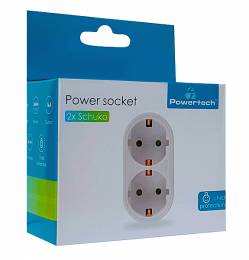 POWERTECH αντάπτορας ρεύματος PT-820, 2x schuko, 250V 16A, λευκός