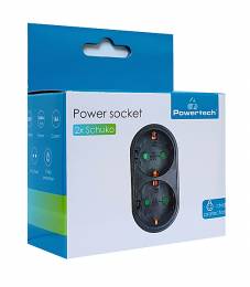 POWERTECH αντάπτορας ρεύματος PT-821, 2x schuko, 250V 16A, μαύρος