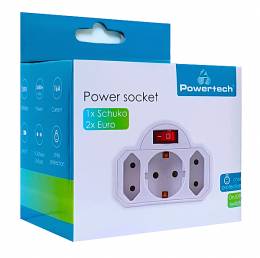 POWERTECH αντάπτορας ρεύματος PT-826, 1x schuko, 2x euro, 16A, λευκός