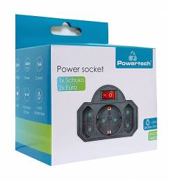 POWERTECH αντάπτορας ρεύματος PT-827, 1x schuko, 2x euro, 16A, μαύρος