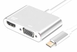 POWERTECH converter USB Type-C σε VGA + HDMI 4K PTH-041, ασημί