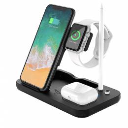 WIRELESS CHARGER 4 IN 1 (PHONE 15W/SMARTWATCH 2W/BLUETOOTH 3W/APPLE PENCIL 1W) USB-C 1m BLACK