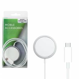 WIRELESS CHARGER APPLE MAGSAFE 15W FAST CHARGE +USB TYPE C CABLE WHITE