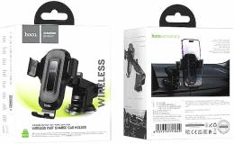 Βάση Στήριξης Αυτοκινήτου Hoco Wise με Wireless Charger έως 15W USB-C και Επεκτεινόμενο Βραχίονα Μαύρη 4.5"-7"